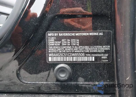 2012 BMW 528I z USA, uszkodzony, nr VIN WBAXG5C51CDW85506